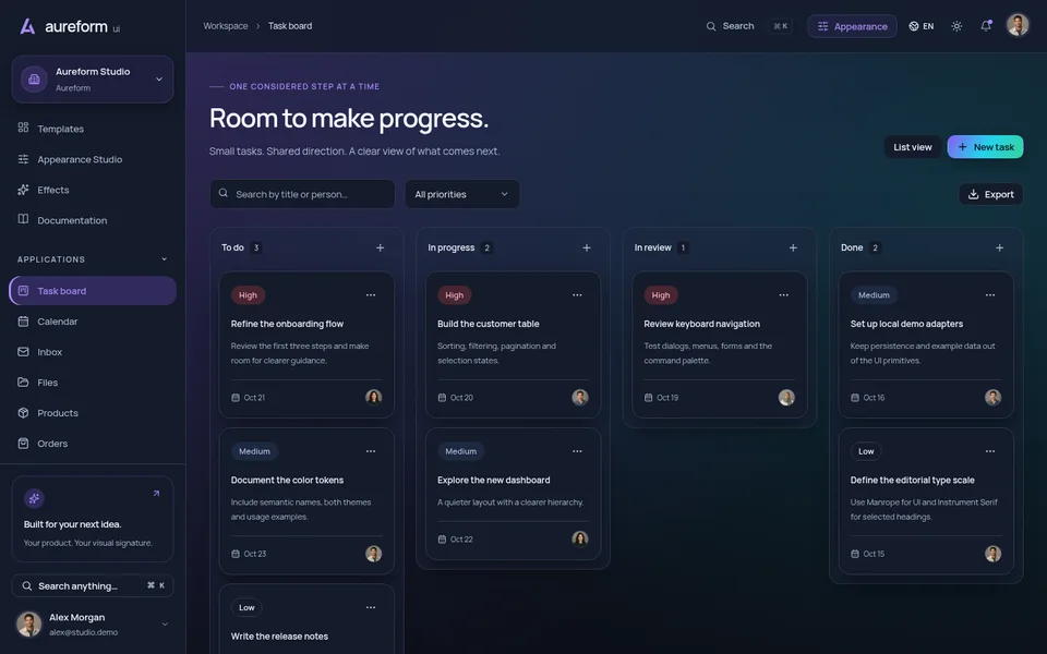Vista previa de Tablero de tareas